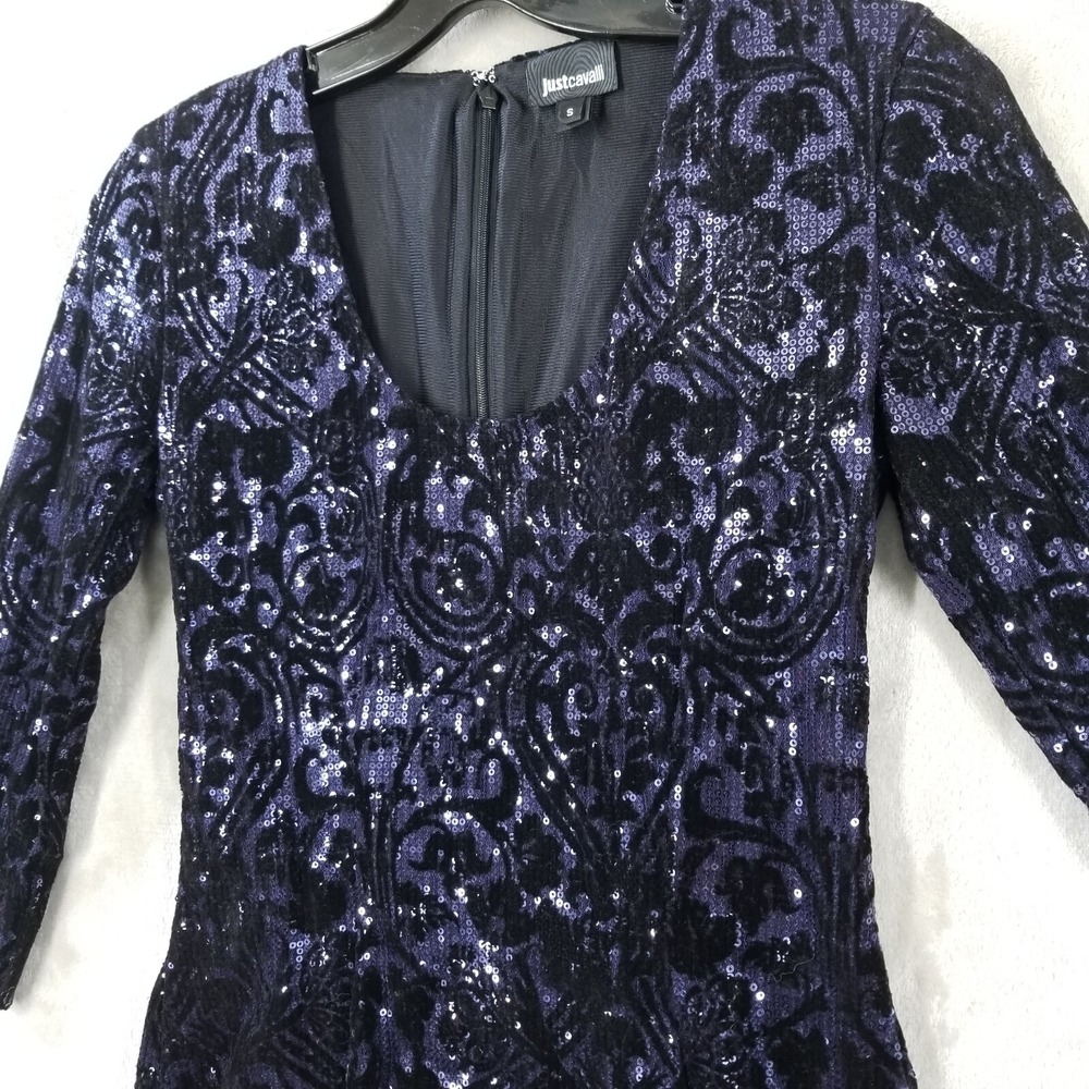 Roberto‎ Just Cavalli Top Women S Blue Sequin Fitted Cocktail Occasion Italy Y2K